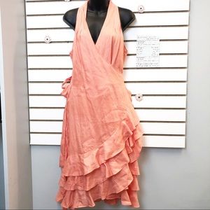 RALPH LAUREN Ruffle Asymmetrical Linen Wrap Dress